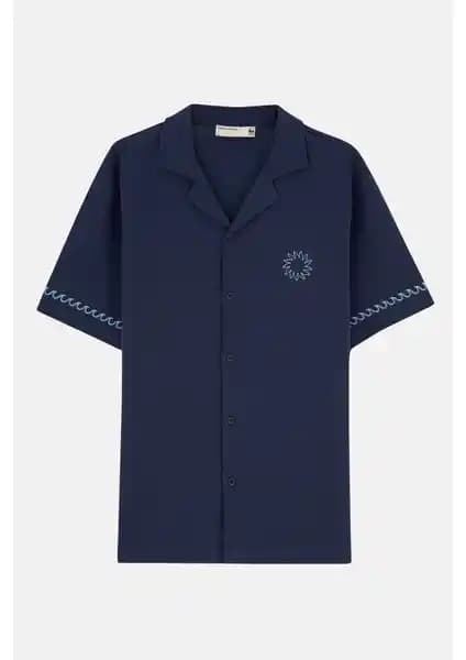 WWF Market Güneş ve Dalga Müslin Gömlek Lacivert Şık ve Rahat Tasarım