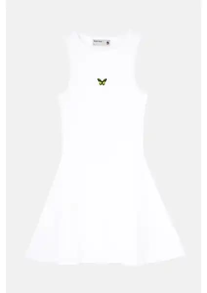 WWF Market Kuş Kanatlı Kelebek Premium Kısa Elbise Beyaz Şık ve Rahat Tasarım