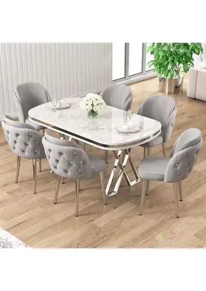 Canisa Zae ve Canisa Lai Serisi Beyaz Mermer Desenli Masa Takımları Karşılaştırması