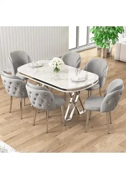 Canisa Zae ve Canisa Lai Serisi Beyaz Mermer Desenli Masa Takımları Karşılaştırması 1
