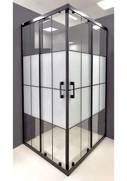 Durul Duşakabin Kare Çizgili ve Siyah Krom Profil ile Modern Banyo Tasarımı 2