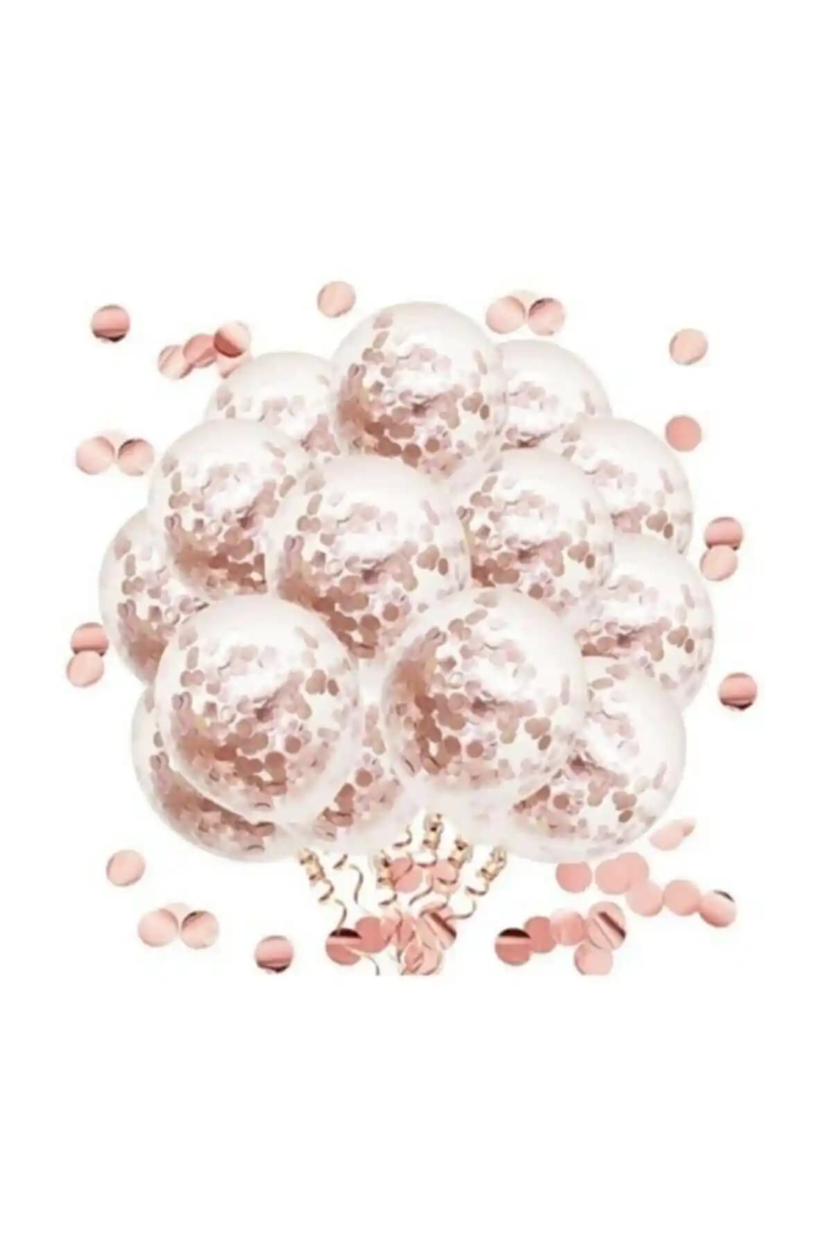 BalonEvi Pembe Altın Konfetili Şeffaf Balon Seti - Kutlamalar İçin Şık Dekorasyon Çözümü