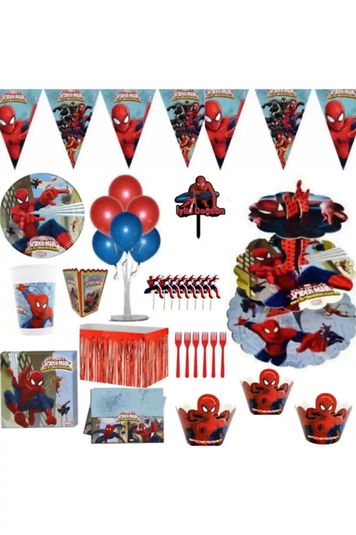 CAVAŞ Spiderman Temalı 16 Kişilik Lüks Doğum Günü Parti Seti ve İçerikleri
