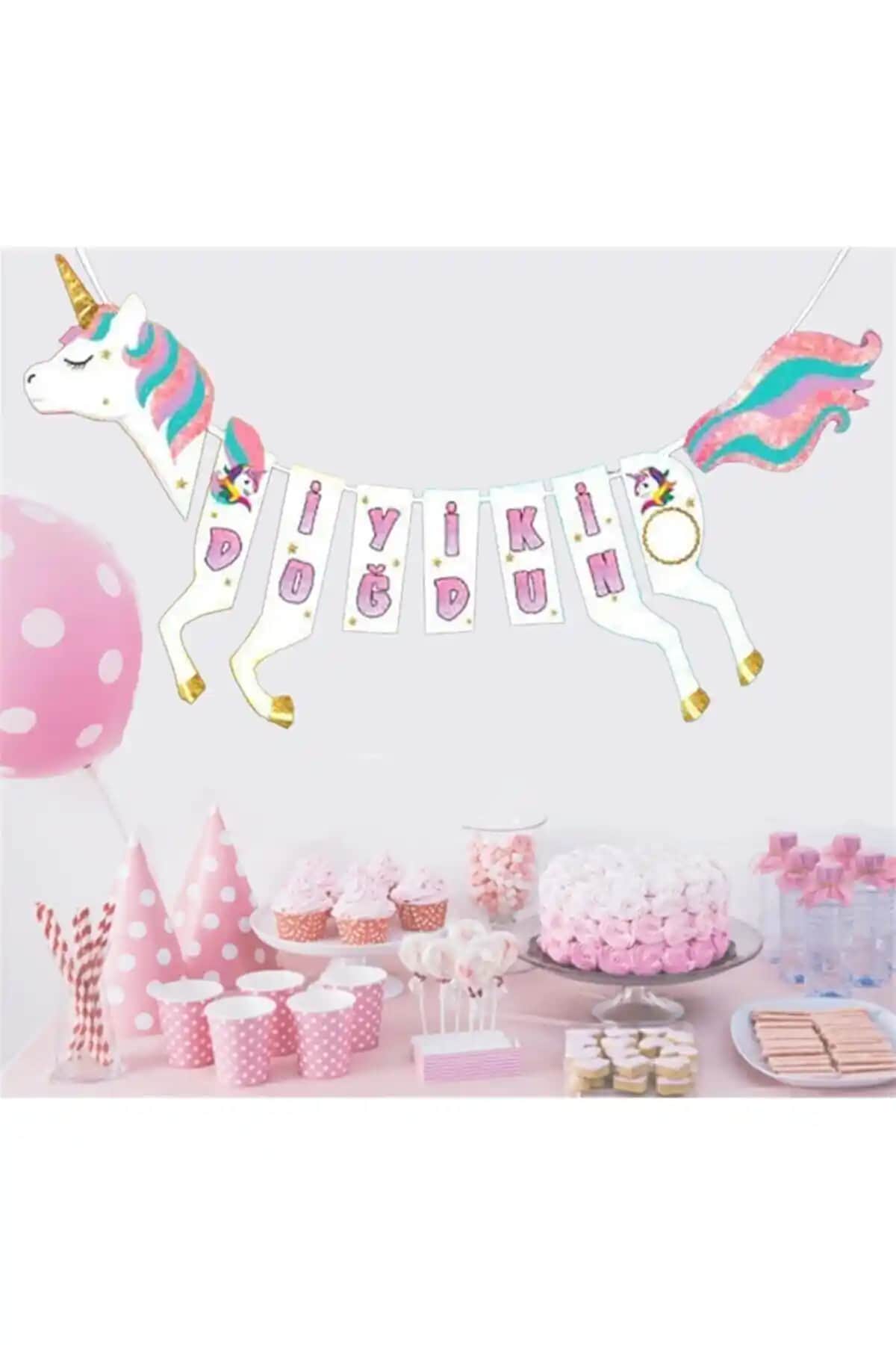 Çocuk Doğum Günü İçin Unicorn Temalı 3D Banner Dekorasyonu 2 Metre Uzunluğunda