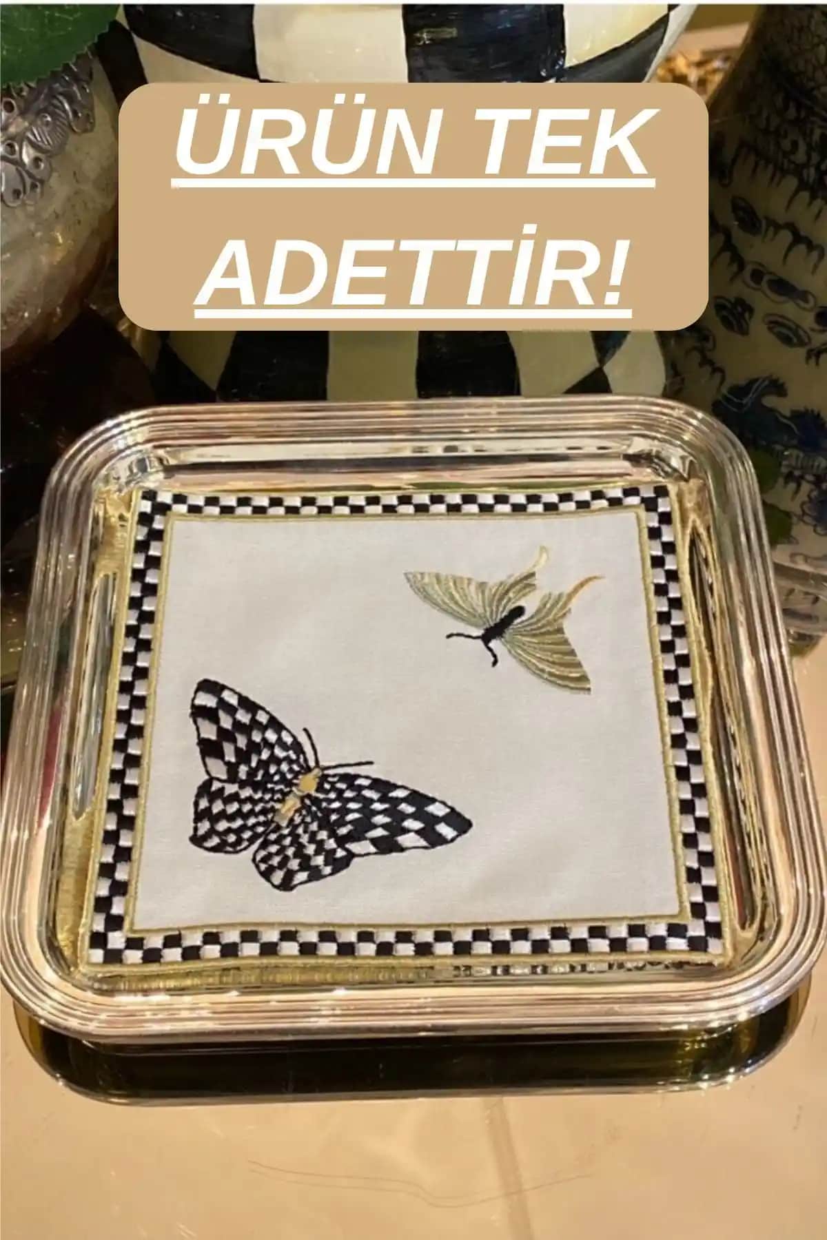 Dantel Evi Kelebek Desenli Nakışlı Kokteyl Sunum Peçetesi Şık ve Dayanıklı Masa Dekorasyonu