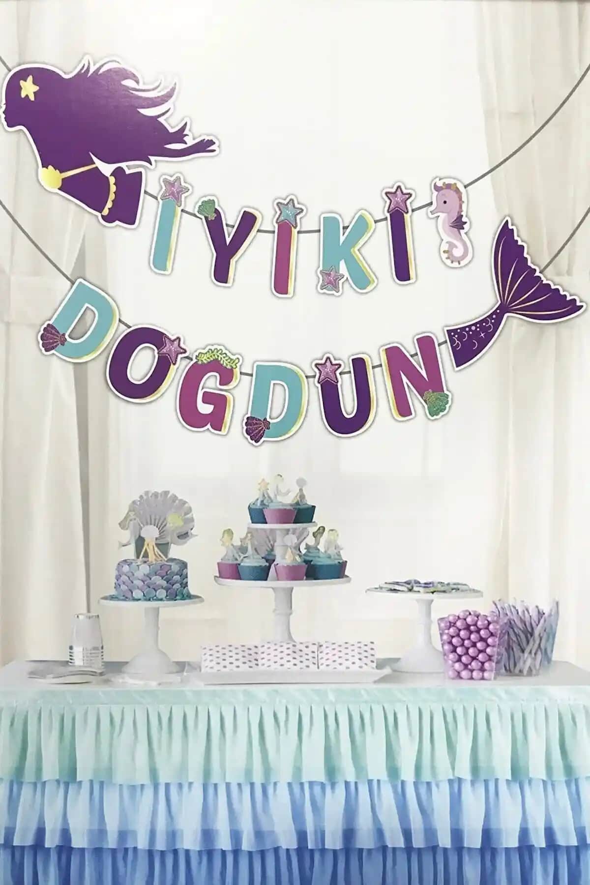 Deniz Kızı Temalı Doğum Günü Parti Dekorasyonu Seti 190 cm Uzunlukta