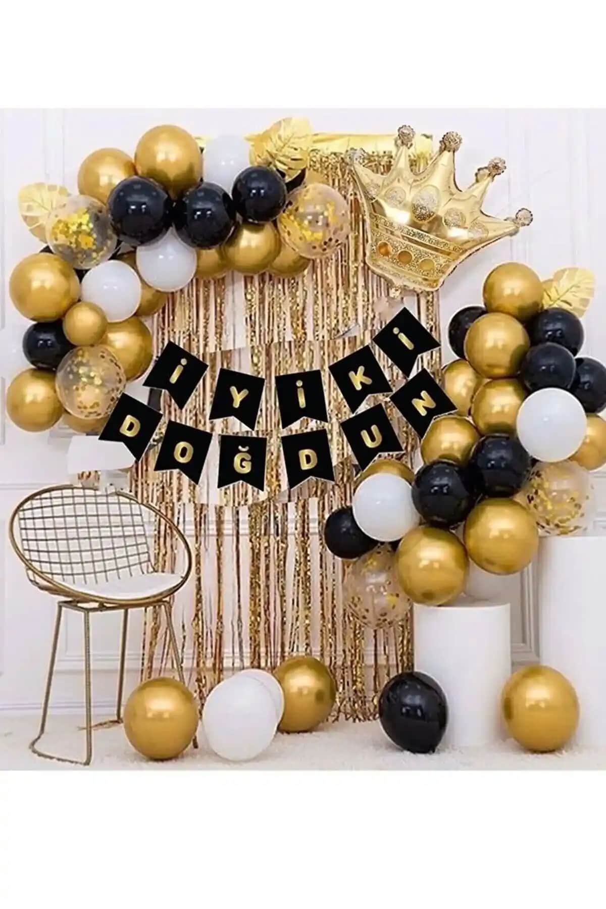 Deniz Party Store Kral Taçlı Balon Zinciri Doğum Günü Seti Renkli ve Enerjik Kutlamalar İçin