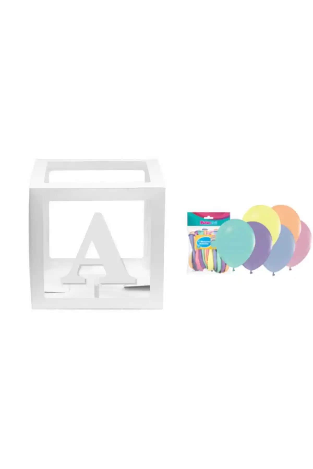 Doğum Günü Kutlamaları İçin Şeffaf Aharfli Beyaz Kutu ve Balon Seti