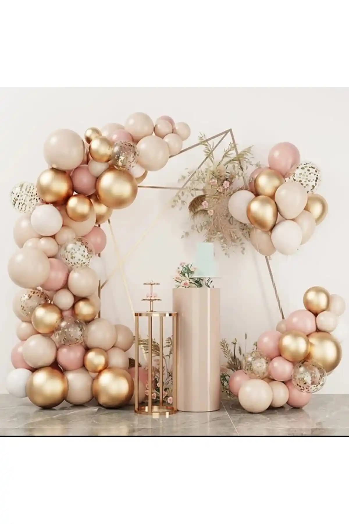 Eğlencemarketi Pudra Pembe Gold Konfetili Balon Zincir Seti Dekorasyon İçin Uygun ve Şık Alternatif