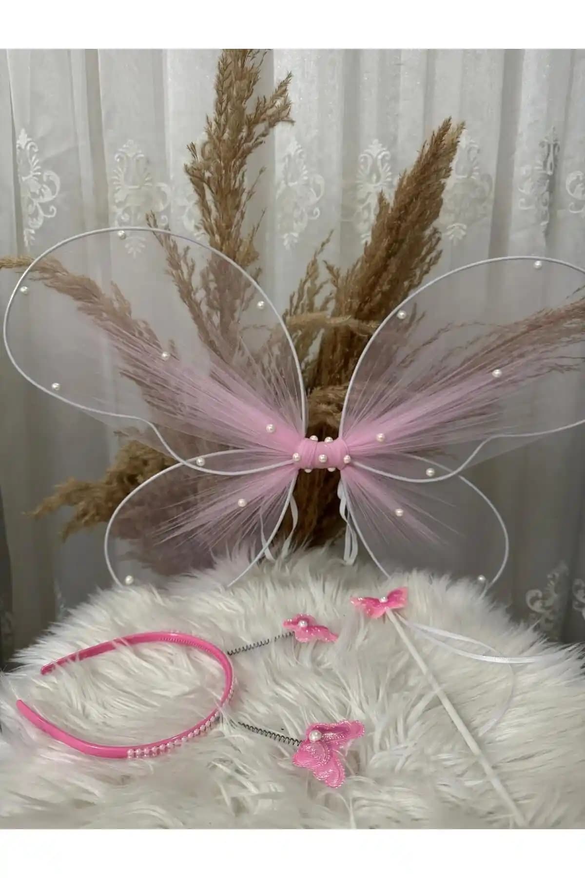 Entrend İnci Detaylı Pembe Kelebek Kostüm Seti Çocuklar İçin Rüya Gibi Bir Seçenek
