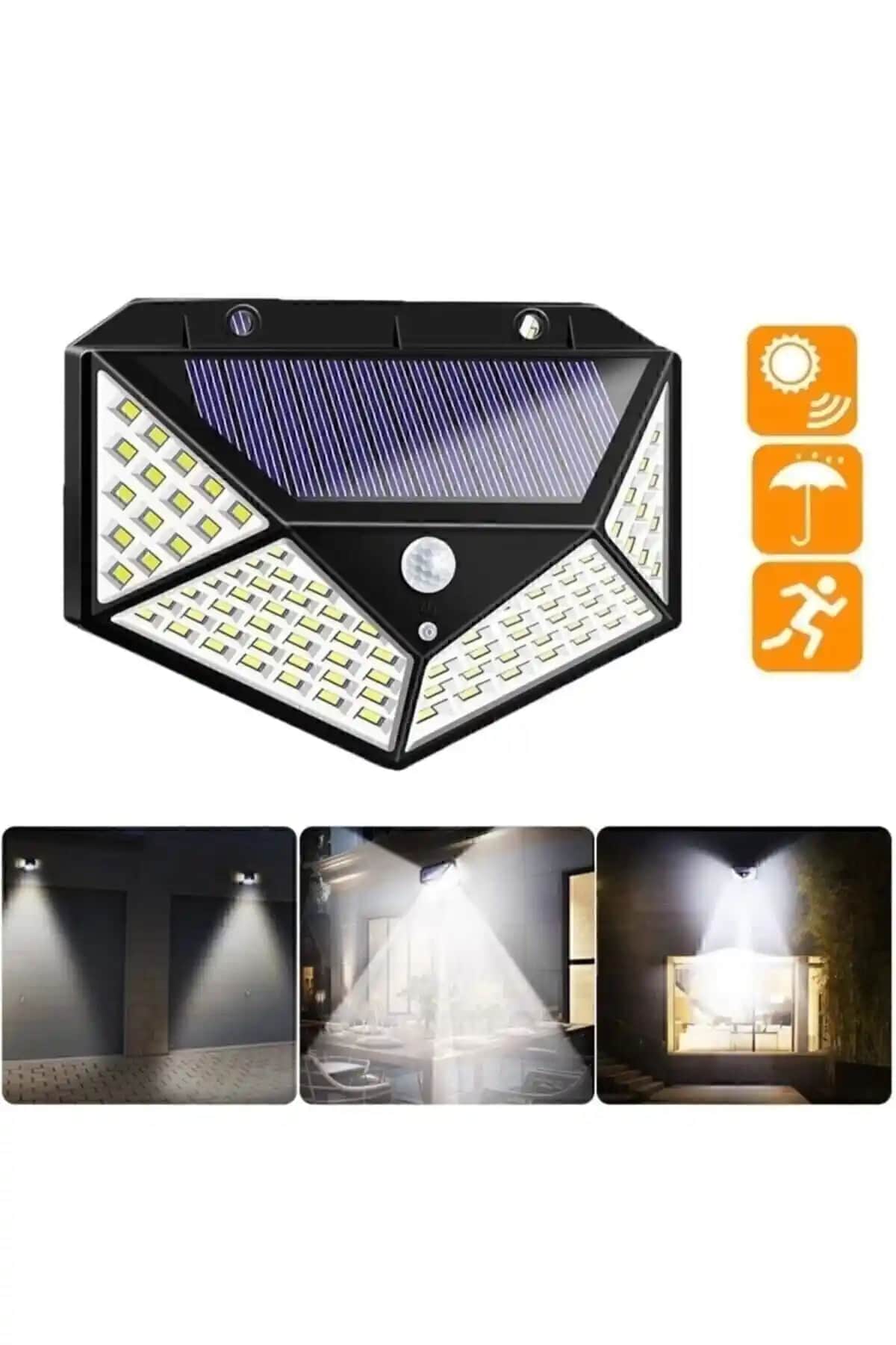 Genel Markalar 100 LED Solar Pır Hareket Sensörlü Su Geçirmez Dış Mekan Lambası