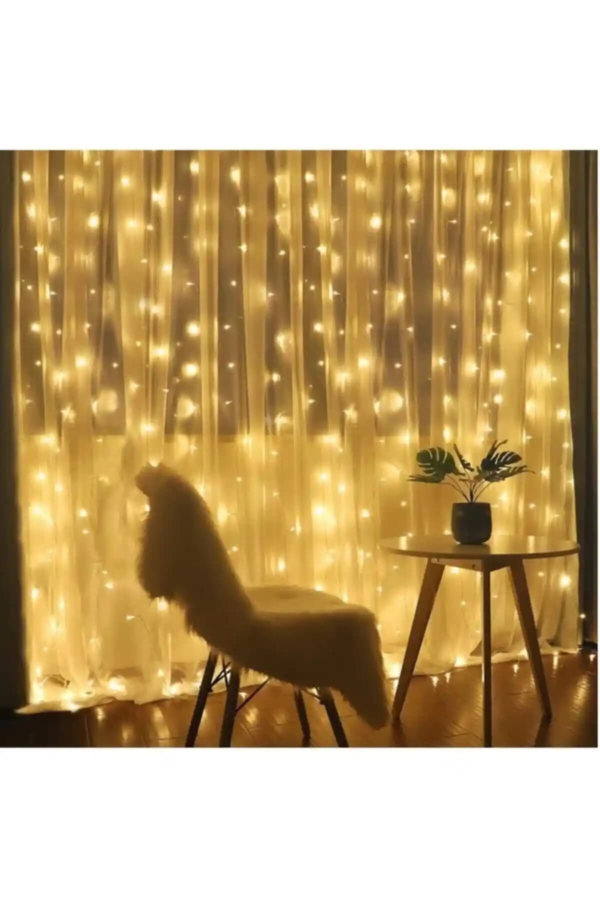 Genel Markalar 2,5x2,5 Günışığı Sarı Renk Prizli Perde Led Işık Dekoratif Aydınlatma Çözümü