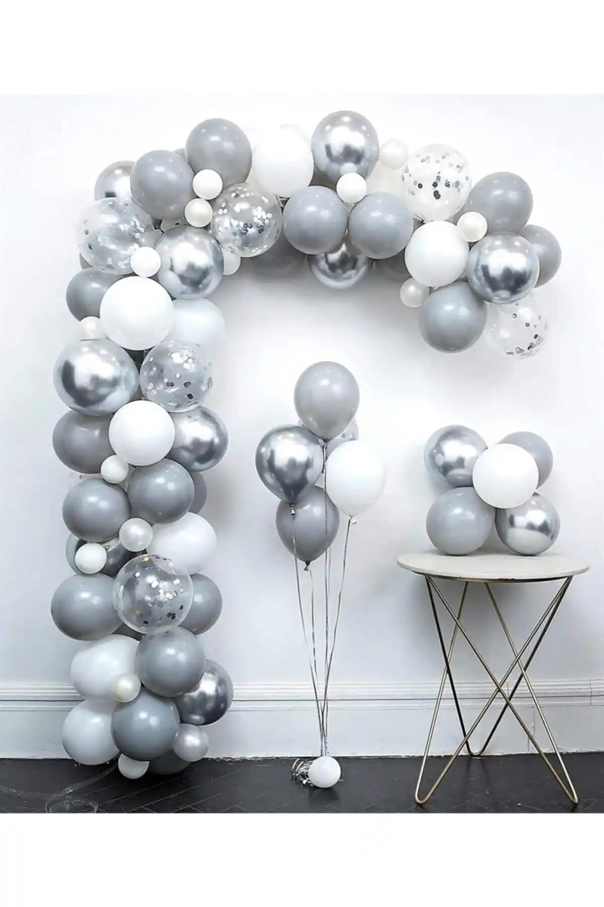 Genel Markalar Gri Beyaz Gümüş Balon Zinciri Seti ile Etkinliklerinize Şıklık Katın