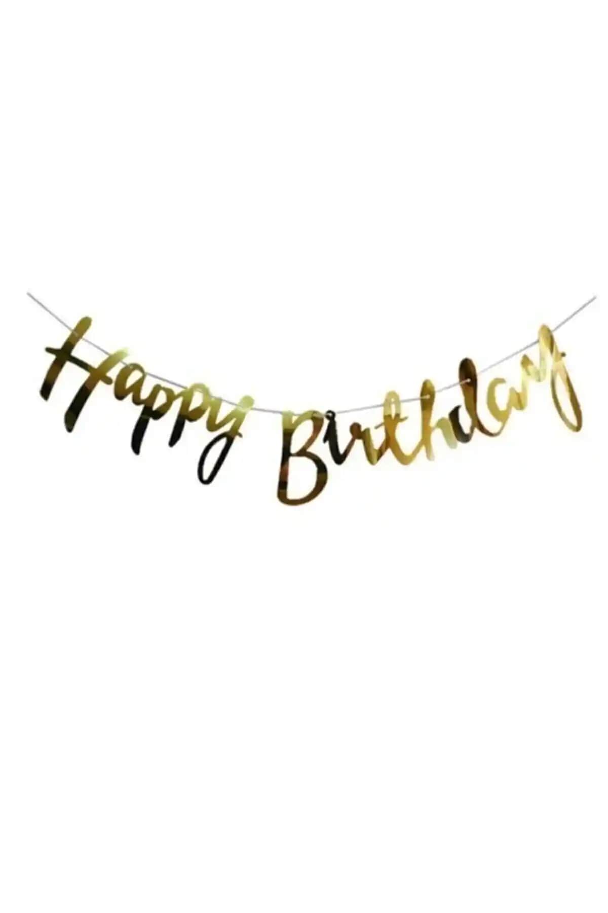 Gold Happy Birthday Kaligrafi Banner ile Doğum Günü Kutlamalarına Zarif Dokunuş