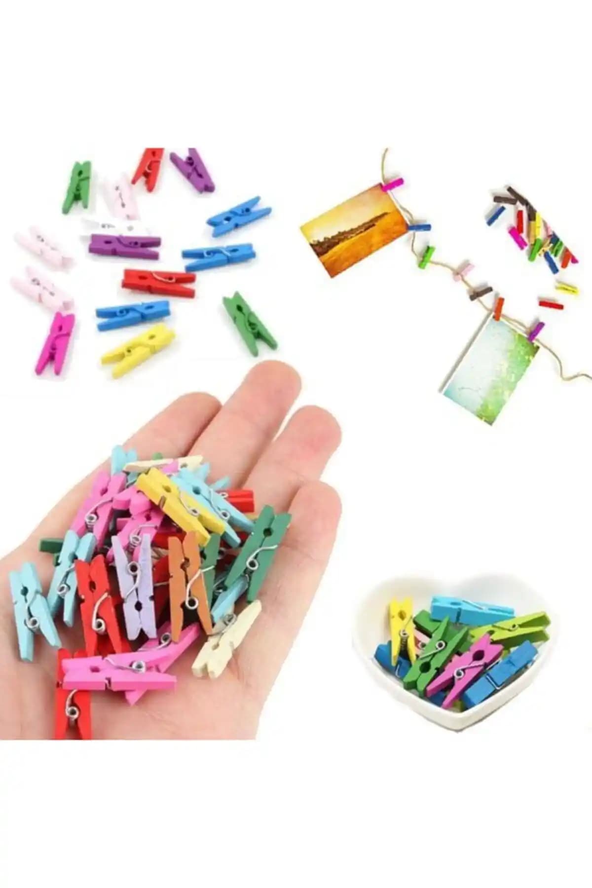 Huzur Party Store Renkli Ahşap Mandal 100 Adet Dekoratif ve Pratik Kullanım