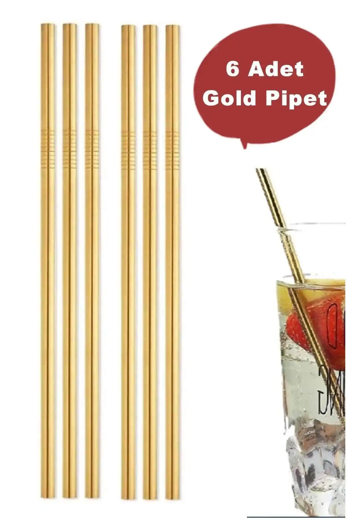 Kitchen Beauty Altın Renkli Paslanmaz Çelik Pipet Seti Sağlıklı ve Şık İçmek İçin Uygun