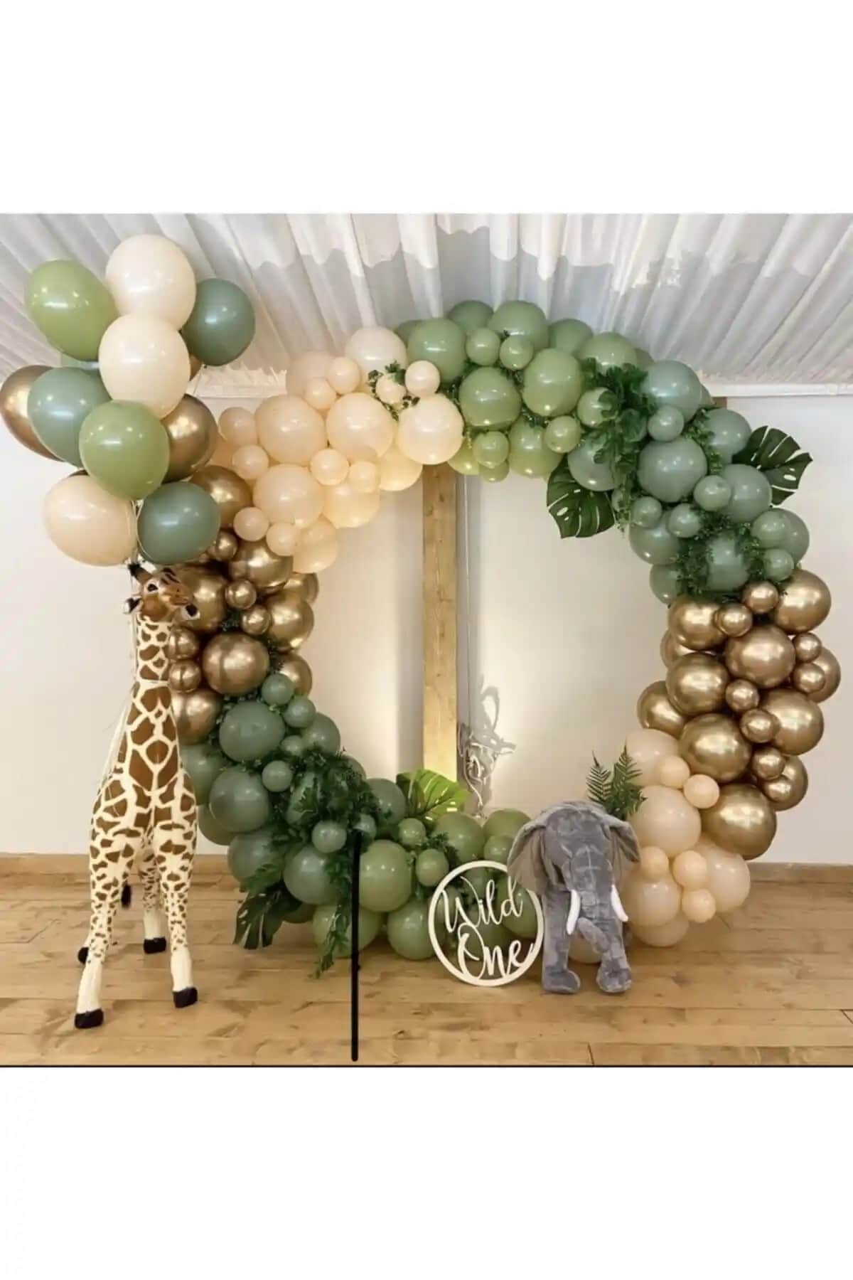 Krom Gold Pastel Kış Yeşili ve Sütlü Kahve Balon Zinciri Dekoratif Seti