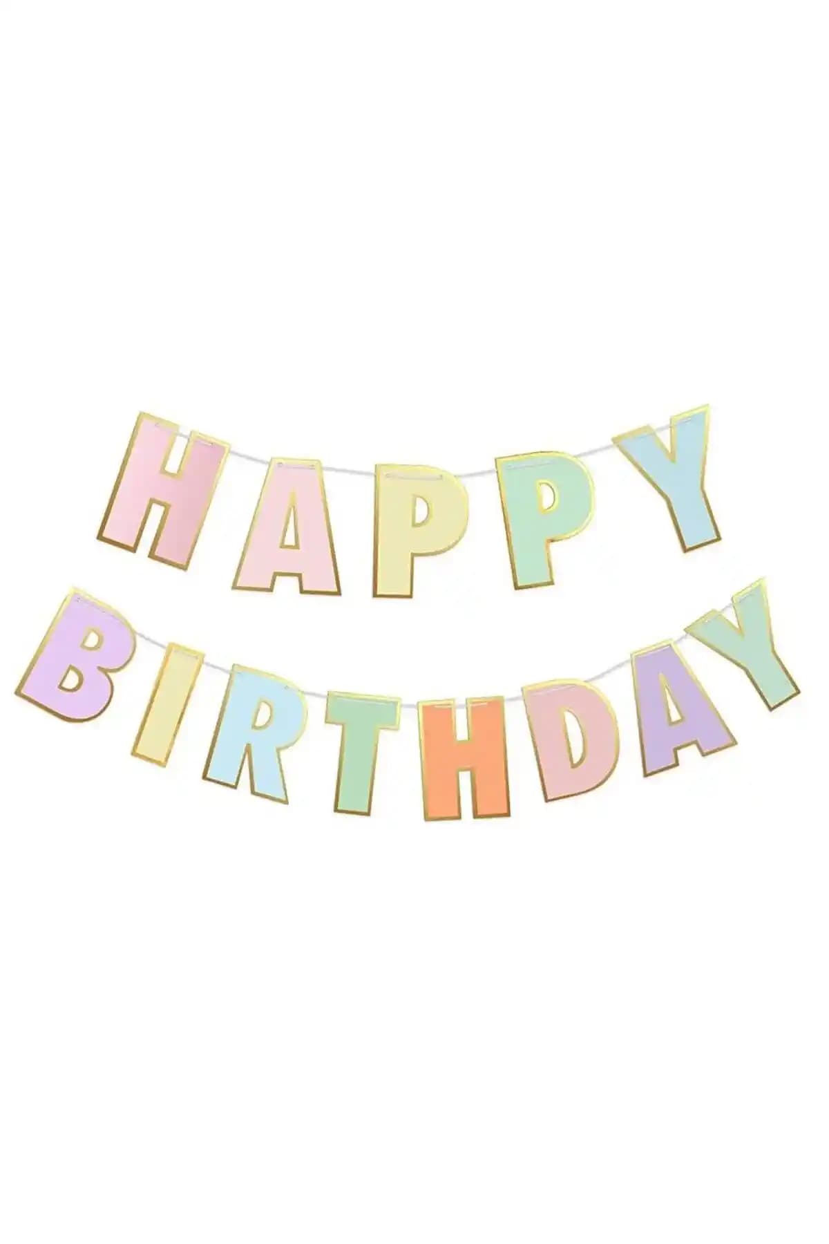 Le Mabelle Pastel Renkli Happy Birthday Banner: Çocuk ve Bebek Doğum Günü Dekorasyonu