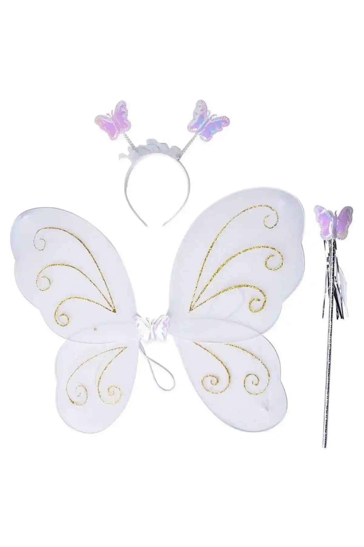 Pandoli Beyaz Renk Kelebek Kanat Seti Çocuklar ve Partiler İçin Eğlenceli Aksesuar