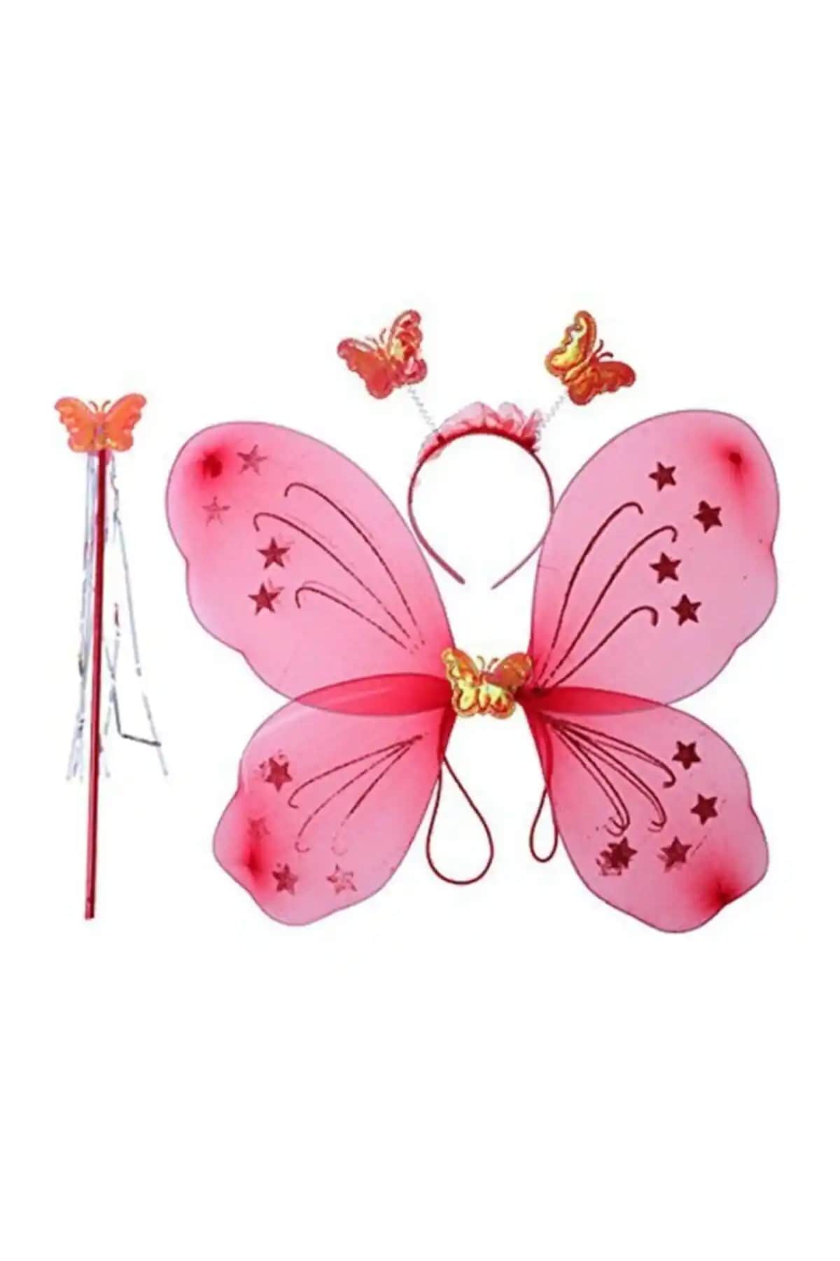 Pandoli Kırmızı Renk Kelebek Kanat Seti Çocuk ve Partiler İçin Eğlenceli Aksesuar