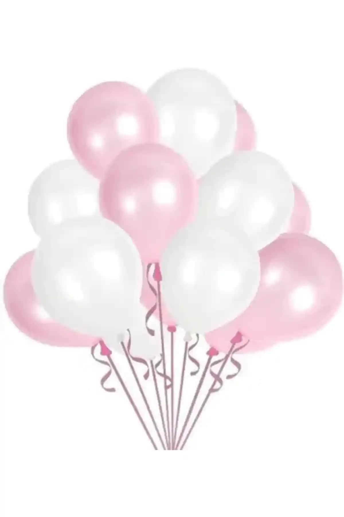 Parti Dolabı 10'lu Metalik Pembe ve Beyaz Balon Seti Modern ve Şık Dekorasyon İçin Uygun