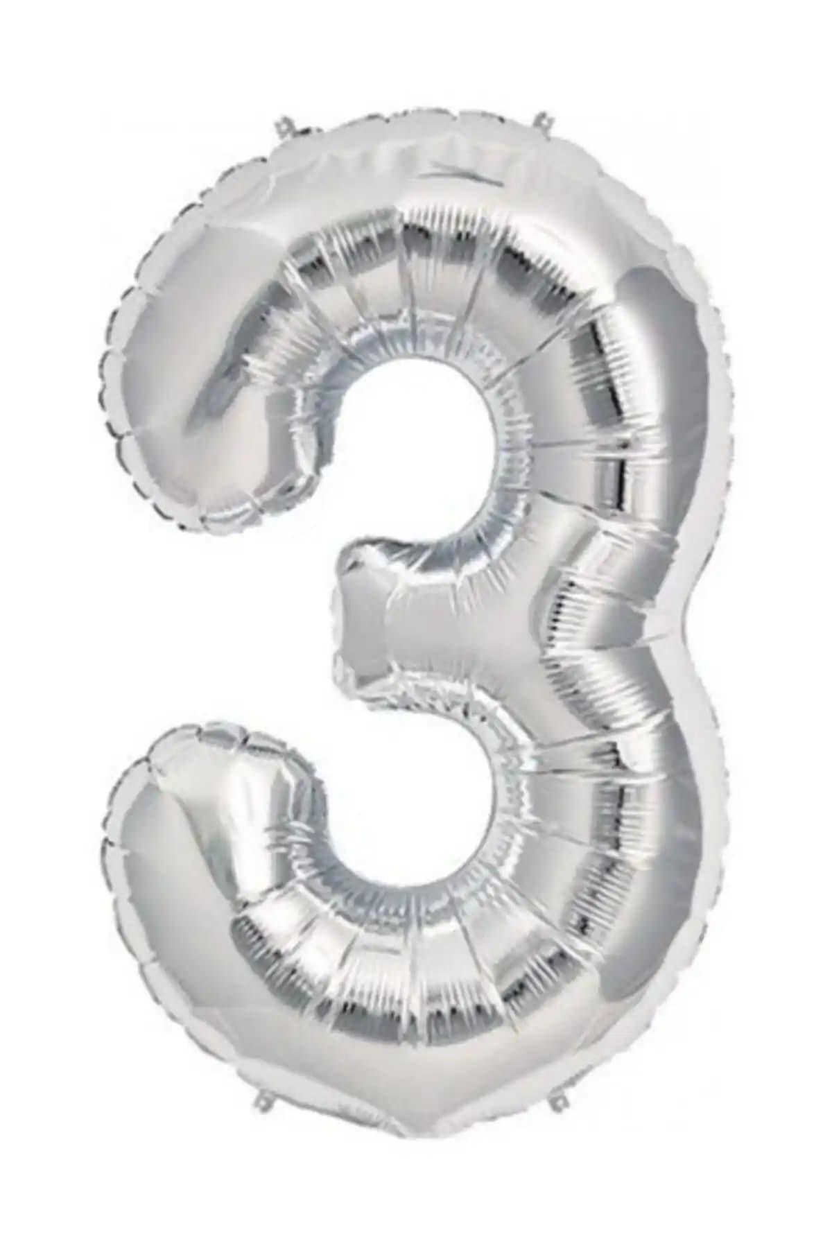 Parti Dolabı 100 Cm Gümüş Büyük Folyo 3 Rakam Balon ile Etkileyici Kutlamalar