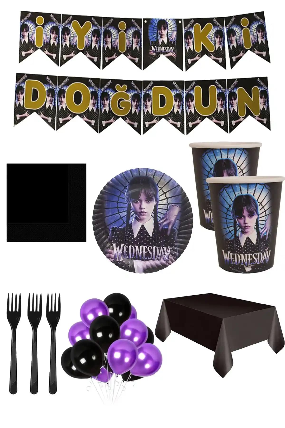 Parti Dolabı 16 Kişilik Wednesday Temalı Parti Seti ile Unutulmaz Kutlamalar
