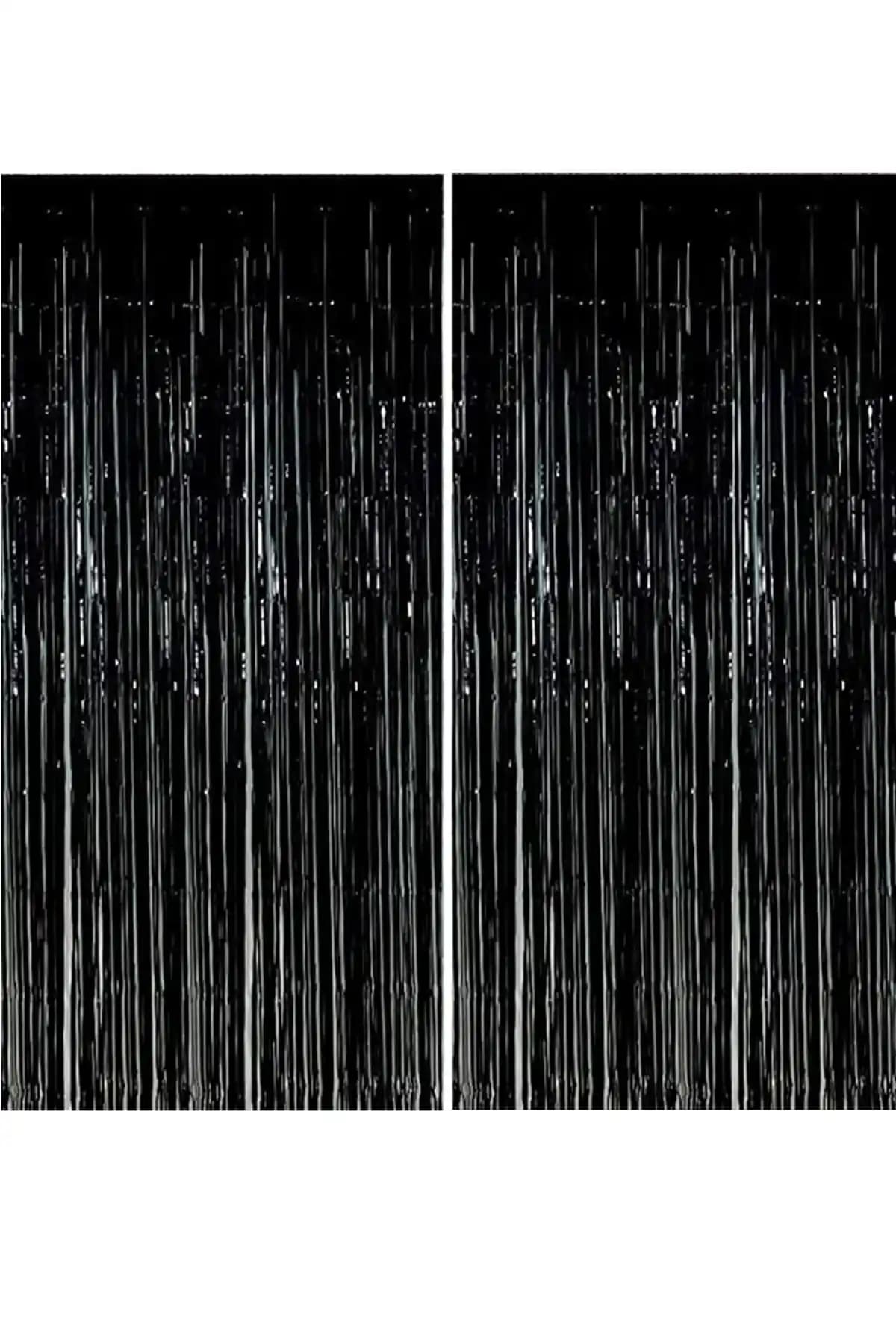 Parti Dolabı 2'li Siyah Simli Uzun Kapı Duvar Parti Fon Arka Perde