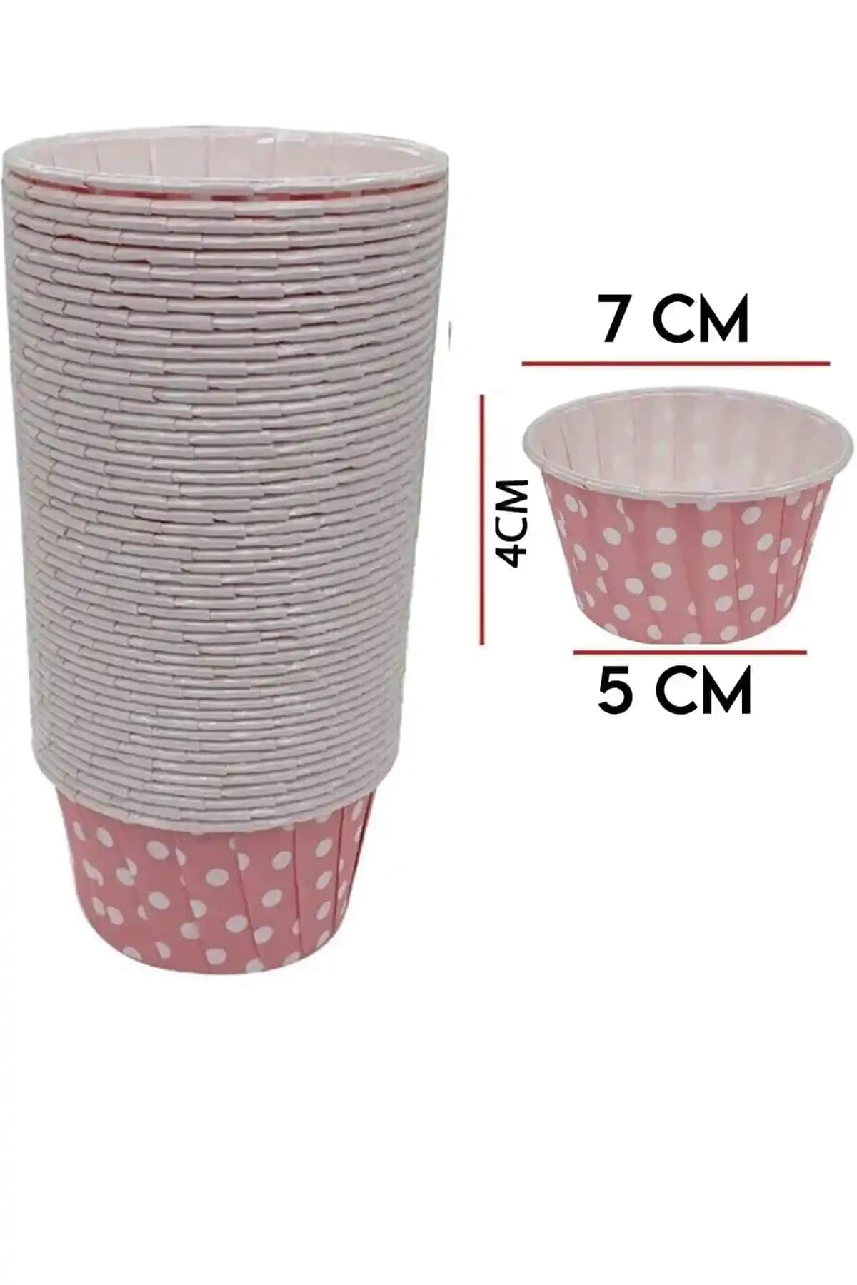 Parti Dolabı 50'li Pembe Renkli Beyaz Puantiyeli Kek ve Muffin Kapsülü Seti