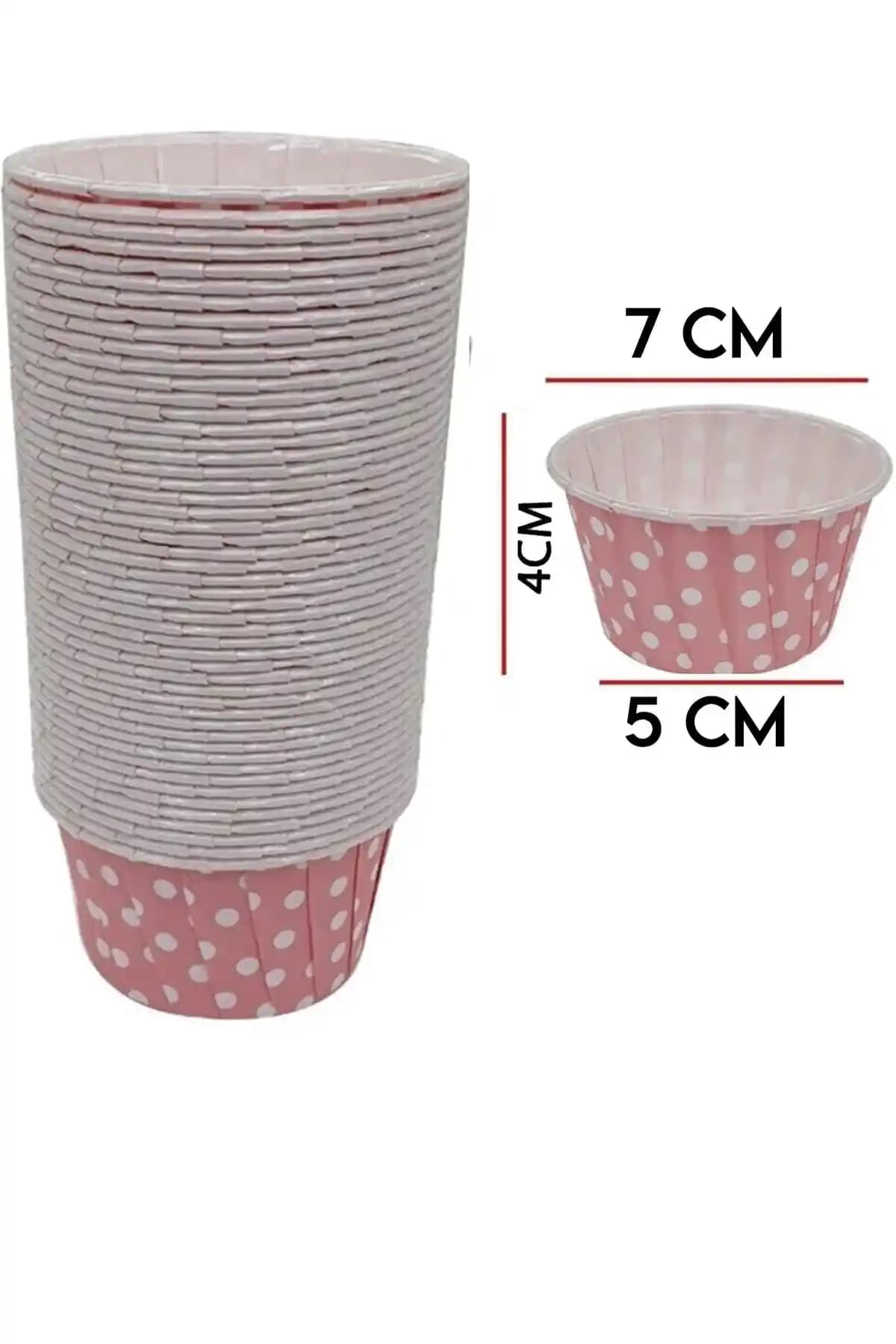 Parti Dolabı 50'li Pembe Renkli Beyaz Puantiyeli Kek ve Muffin Kapsülü Seti