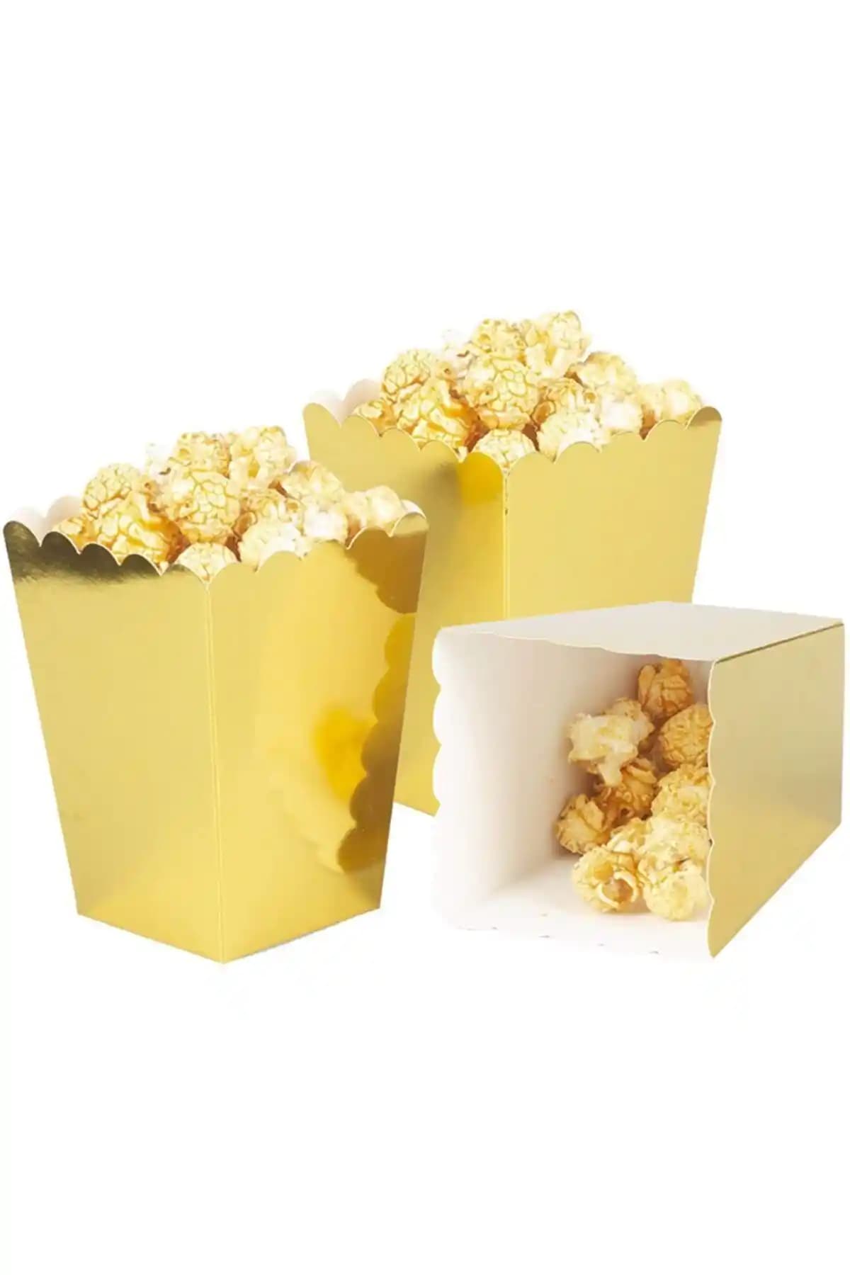 Parti Dolabı 8'li Gold Altın Sarısı Popcorn Kutusu Şıklık ve Fonksiyonelliği Bir Arada Sunar