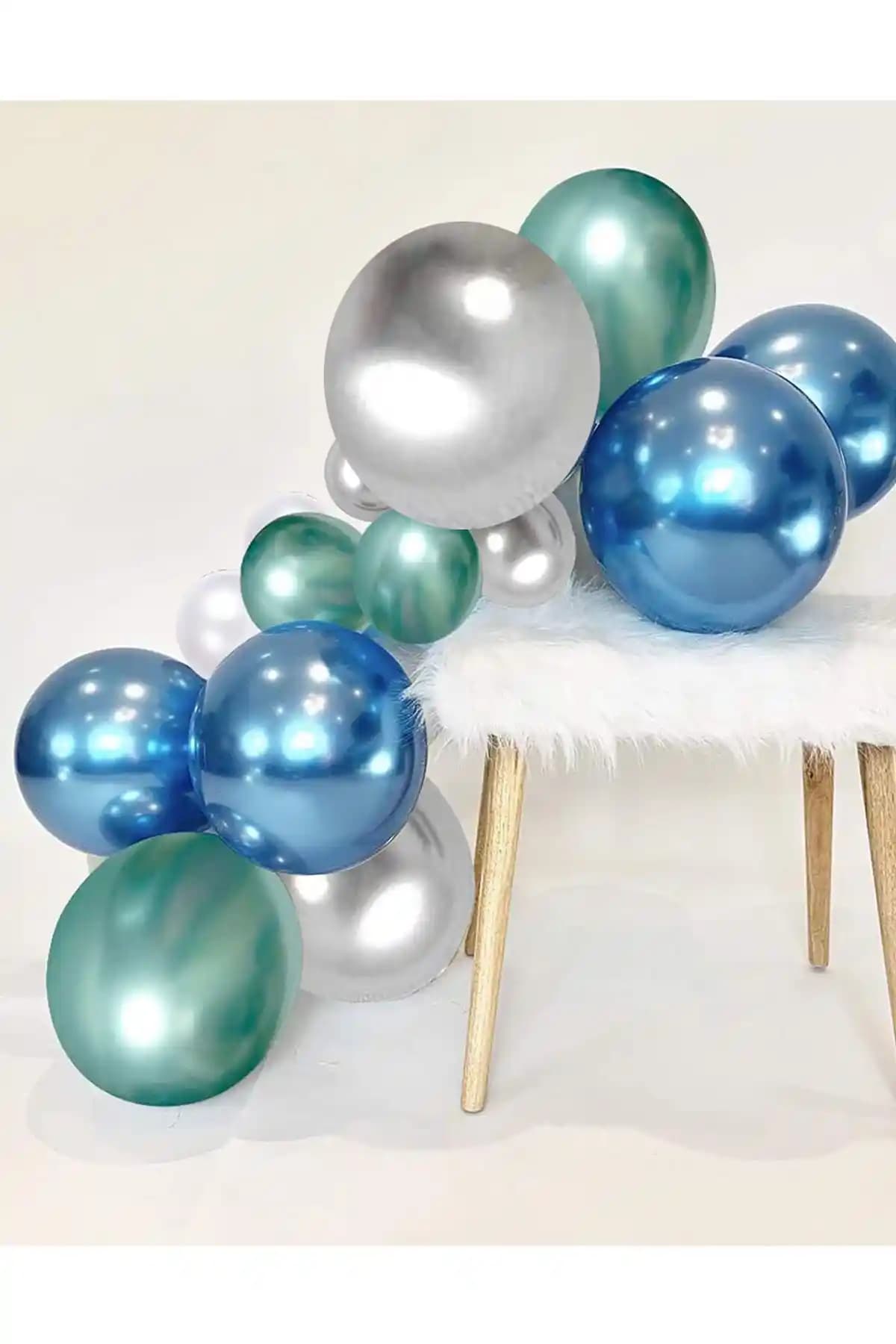 Parti Dolabı Krom Parlak Metalik Renkli Balon Seti 15'li Kutlamalar İçin Güçlü ve Şık