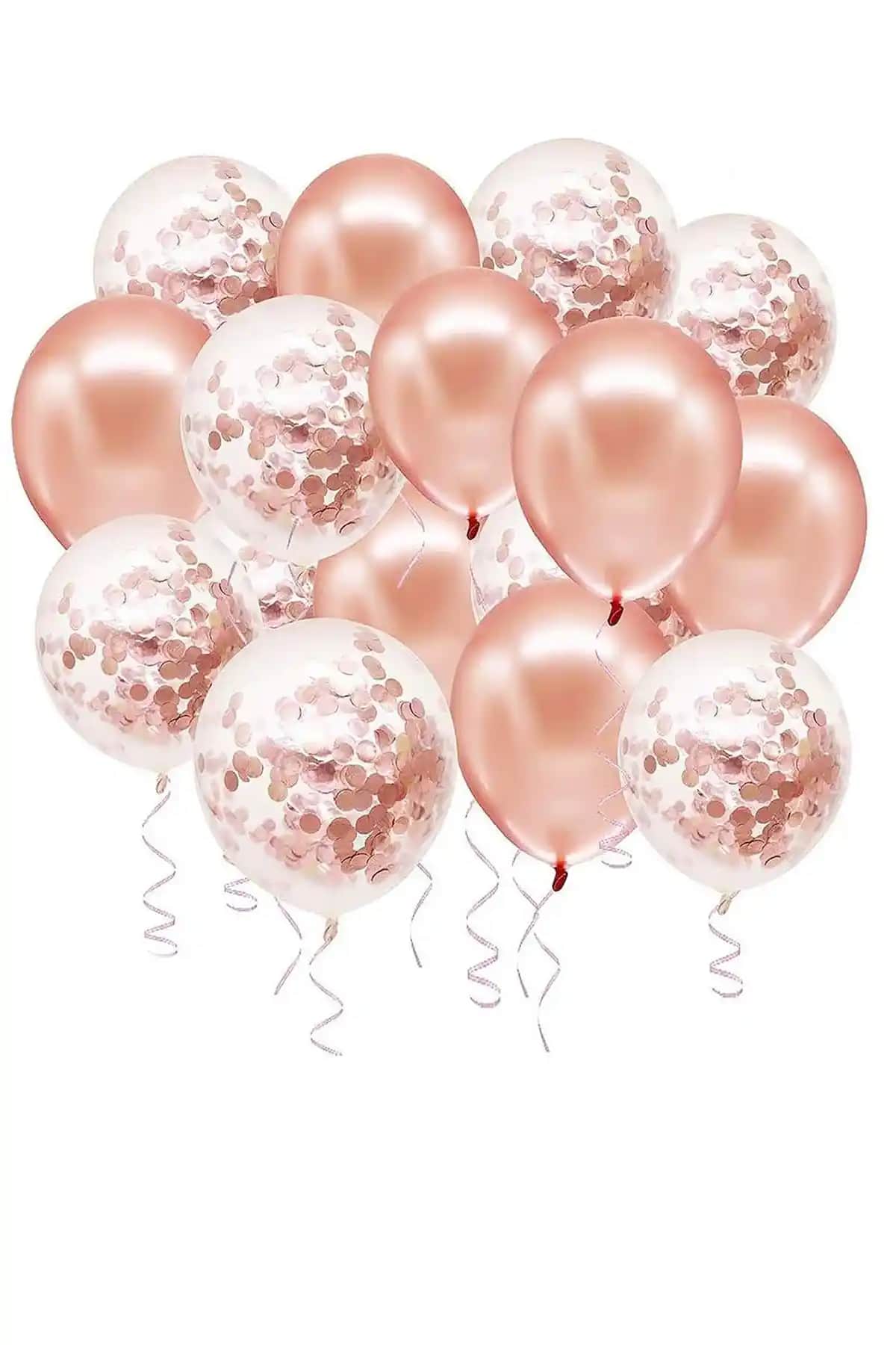 Parti Dolabı Rose Gold Konfetili Balon Seti Modern ve Şık Dekorasyon Çözümü