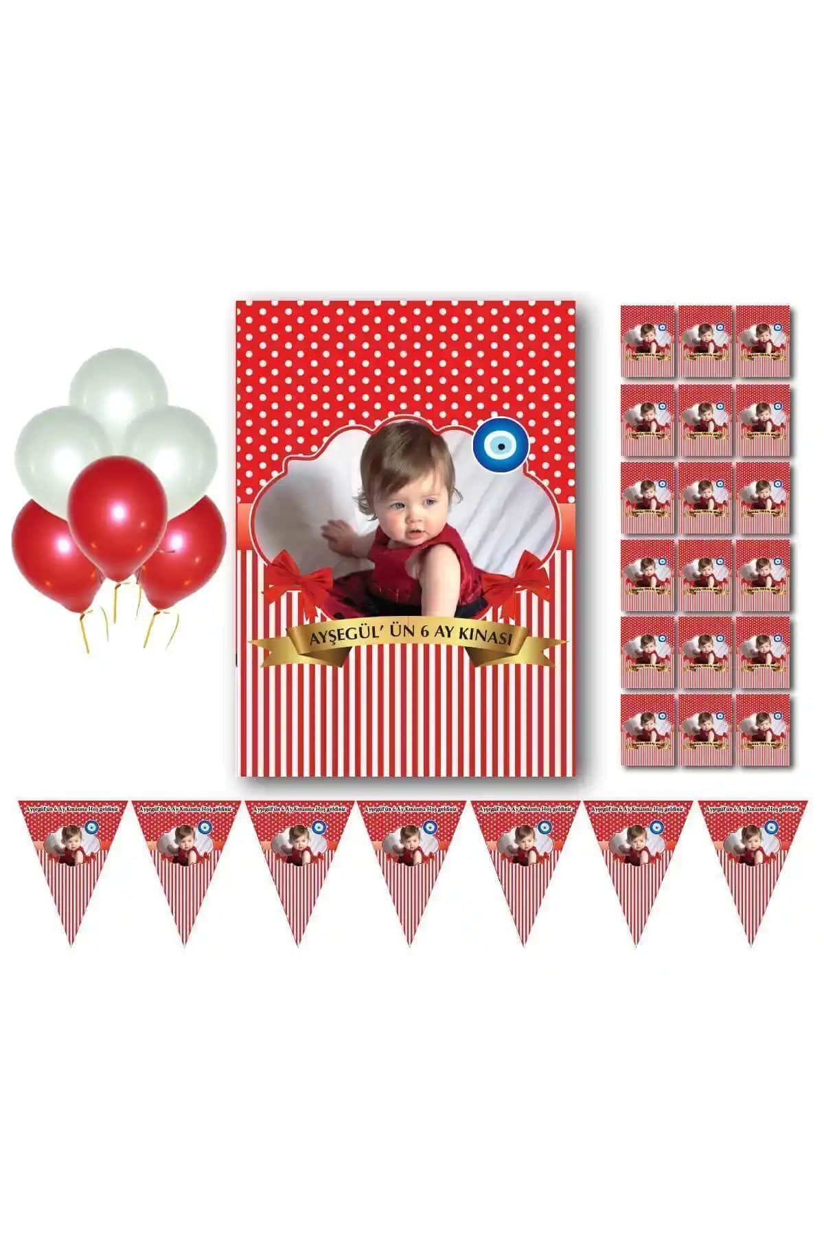 Partimira 6 Ay Kınası Kırmızı Doğum Günü Süsleri Bebek Kutlamaları İçin