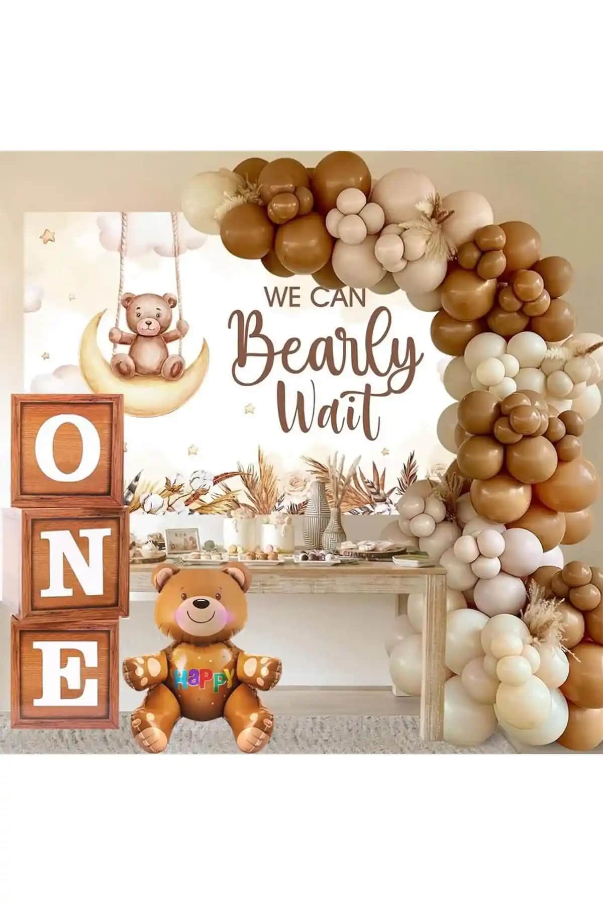 Patla<dı> Gitti Oyuncak Ayı Temalı 1 Yaş Doğum Günü Seti Renkli ve Eğlenceli Dekorasyon Seçeneği