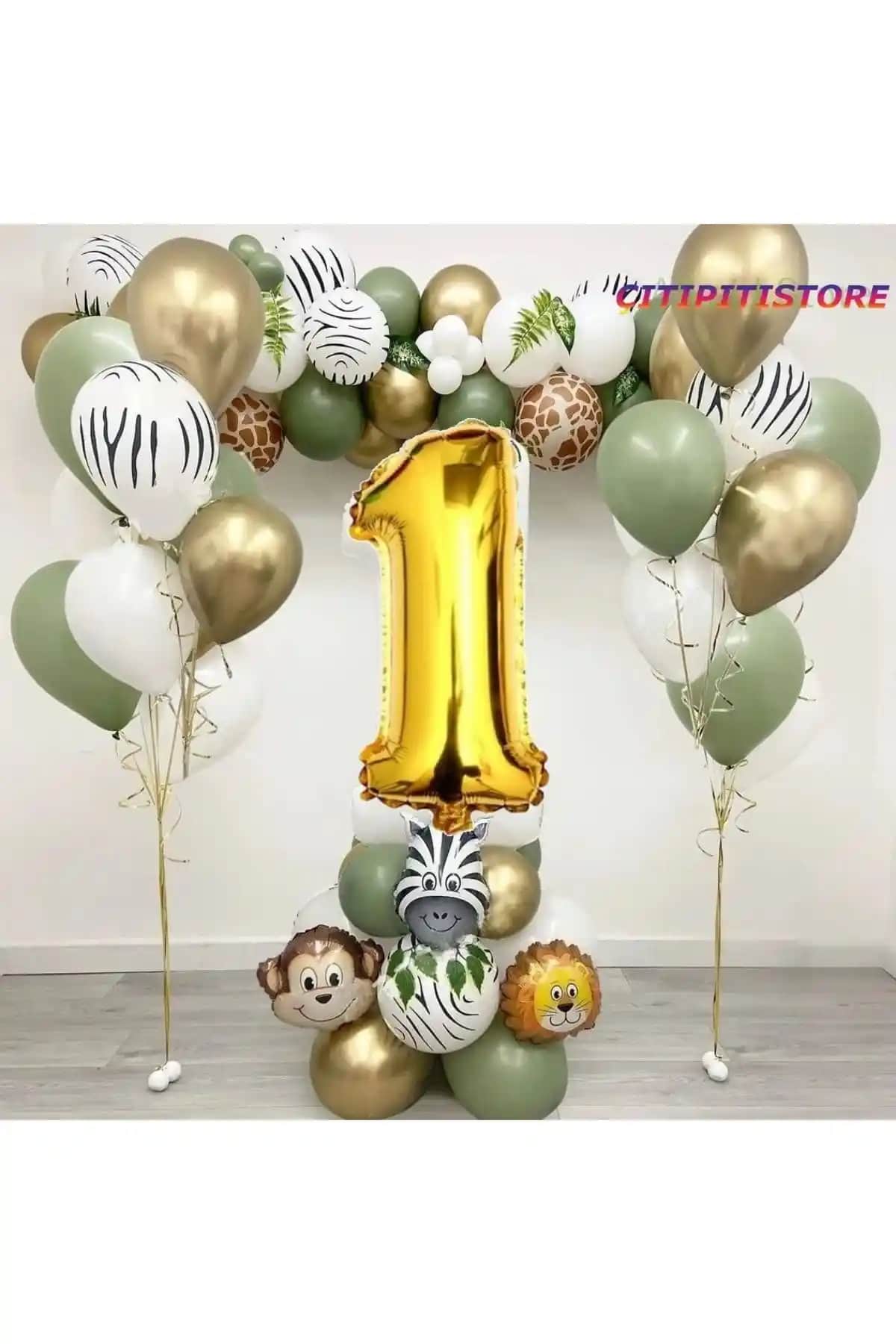 Safari Temalı 1. Doğum Günü Balon Seti Renkli ve Canlı Dekorasyon Seçeneği