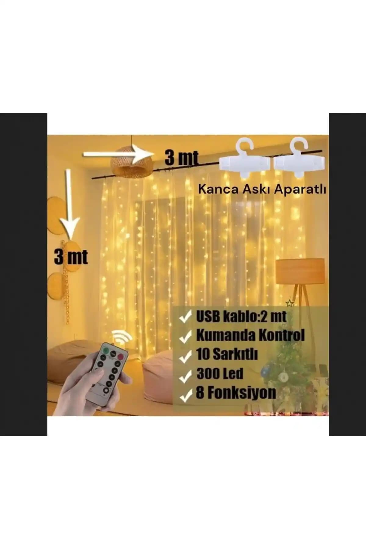Sgeteknoloji 300 LED'li 10 Sarkıtlı Uzaktan Kumandalı Perde Dekoratif ve Su Geçirmez Aydınlatma