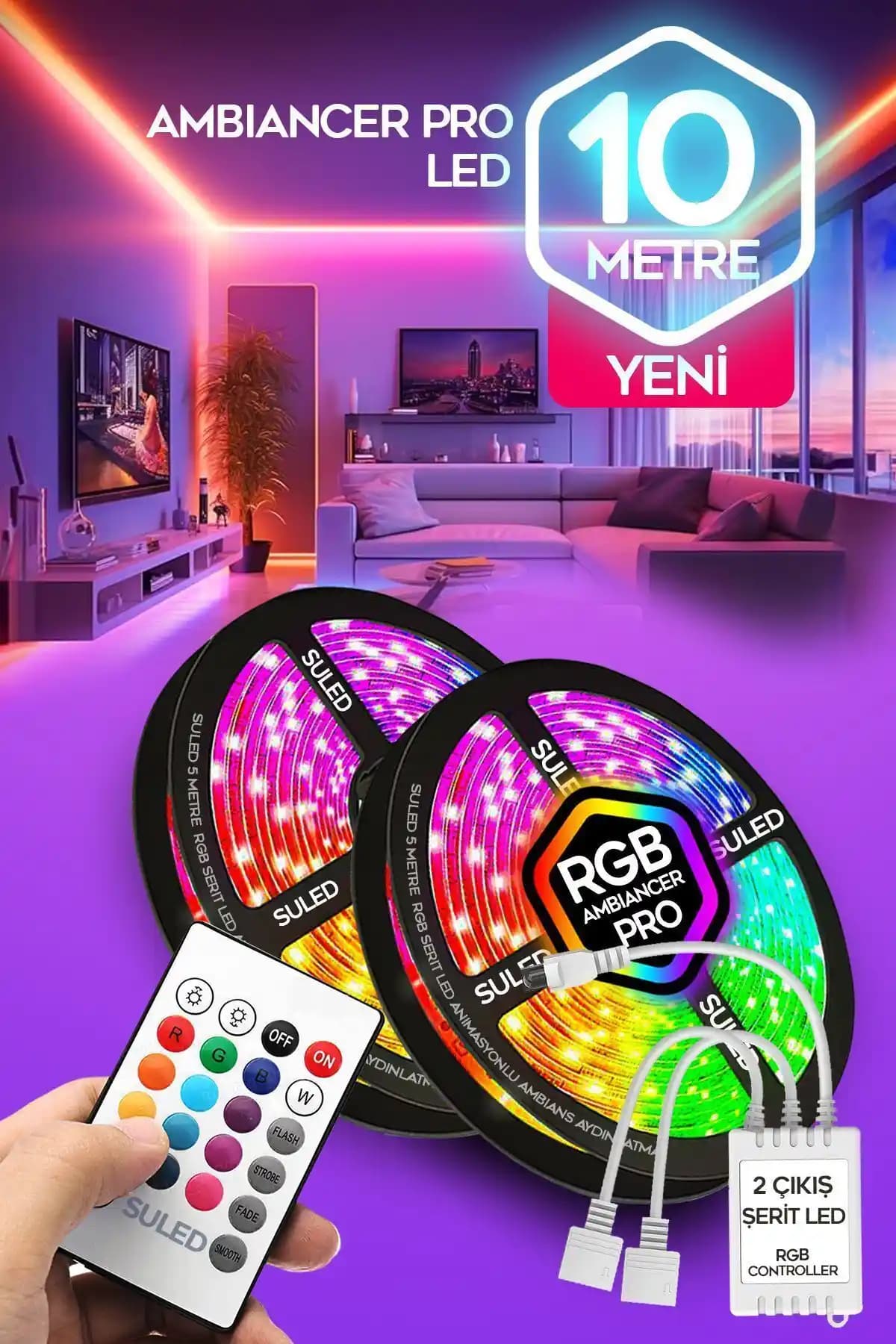SULED 10 Metre Şerit LED Ambiyans Işığı Dekoratif ve Su Geçirmez Tasarım