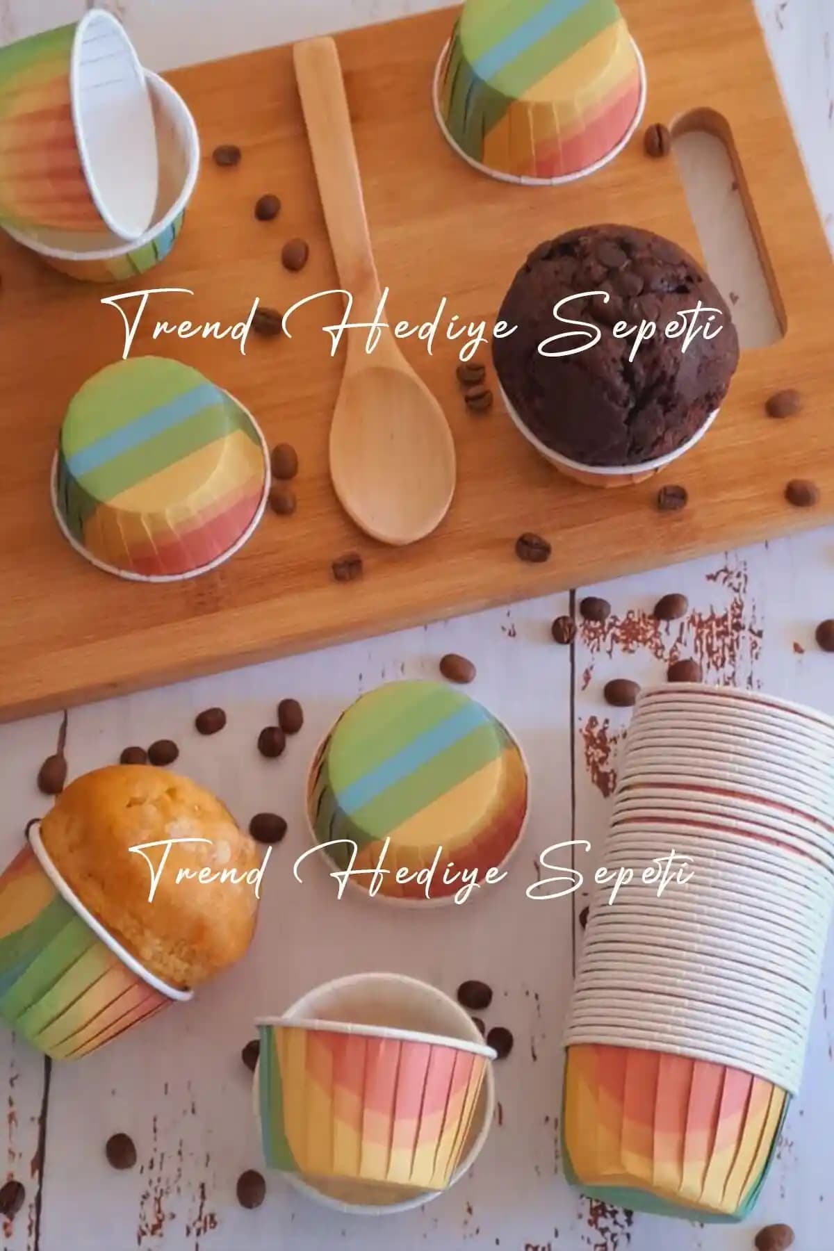 Trend Hediye Sepeti 50'li Gökkuşağı Muffin Kek Kalıbı Renkli ve Pratik Mutfak Gereci