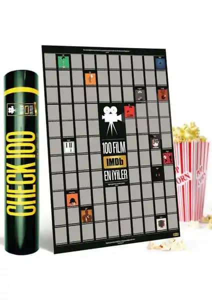 Check100 IMDb Top 100 Kazı Kazan Film Posteri: Eğlenceli ve Interaktif Film Koleksiyonu