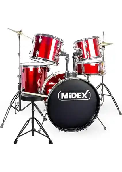 Midex CD900X-RD 22'' Yetişkin Akustik Davul Seti Profesyonel Müzikal Performans İçin