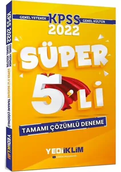 KPSS 2022 Genel Yetenek ve Genel Kültür Tamamı Çözümlü 5'li Deneme Kitabı Yediiklim Yayınları