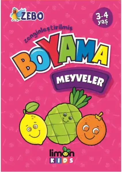 Limonkids 3-4 Yaş Meyveler Temalı Zenginleştirilmiş Boyama Kitabı Türkiye'den Eğitici ve Eğlenceli Çocuk Kitabı