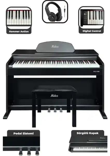Midex PLX-190BK Siyah Dijital Piyano: Profesyonel ve Şık Tasarım ile Gelişmiş Özellikler