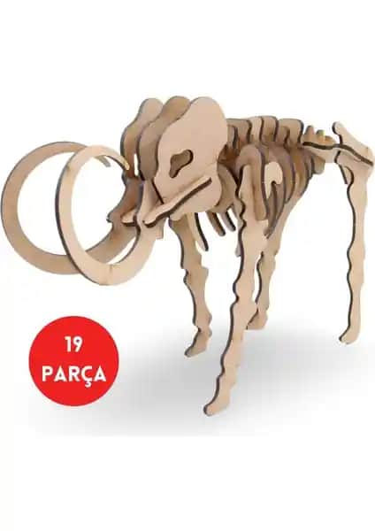 Algwood 19 Parça Ahşap Mamut İskeleti Maketi - Eğitici ve Dekoratif Doğa Temalı Proje