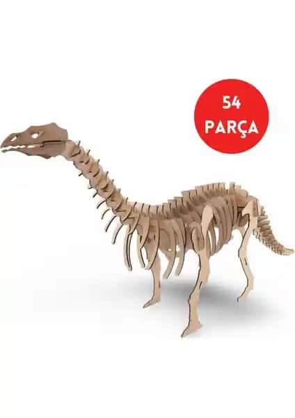 Algwood 54 Parça Brontosaurus Ahşap Dinozor Maketi Detaylı ve Eğitici Model