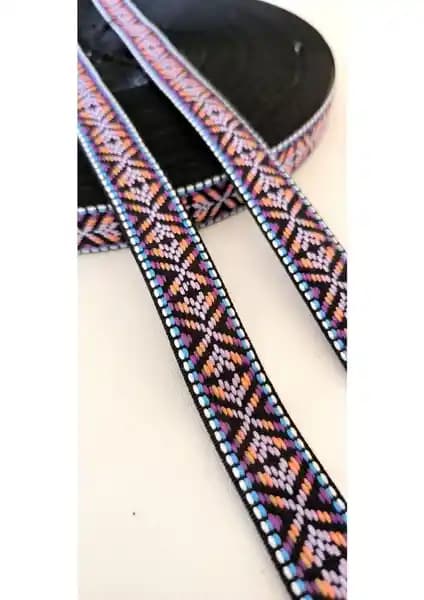Altay Aksesuar Mor Renkli Etnik Şerit 2 cm Genişliğinde Çok Yönlü Tasarım Malzemesi