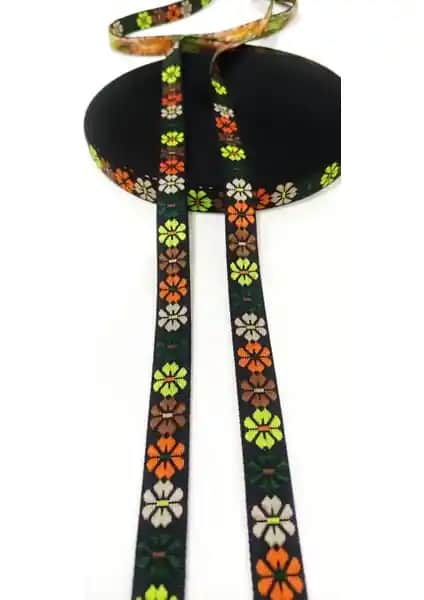 Altay Aksesuar Sarı Çiçekli Etnik Dar Dokuma Şerit Dekorasyon ve El İşleri İçin Özgün Seçenek