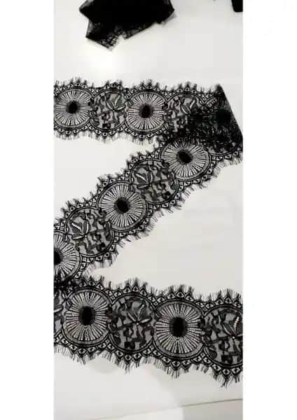 Altay Aksesuar Siyah Sakallı Dantel Yuvarlak Desen 3 Metre Dekoratif ve Çok Yönlü Kullanım İçin