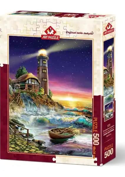 Deniz Fenerinden Günbatımı Temalı 500 Parça Puzzle Yüksek Kalite ve Zihin Geliştirici